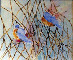 Blue Birds, watercolor