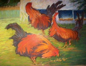 Chickens and Bolders, watercolor