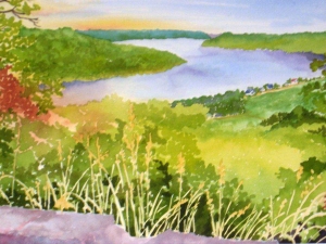 Three Bends Ohio River Hanover IN, watercolor